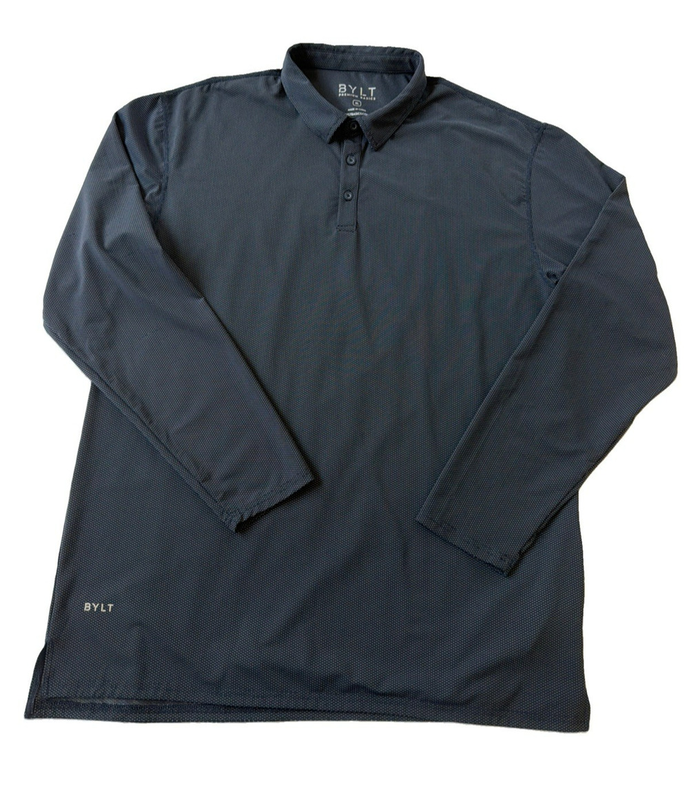 Bylt Premium Basics Pulse Long Sleeve Polo Mens XL Blue Casual Preppy
